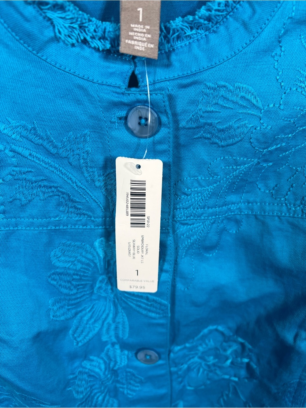 Chicos Jacket Womens Medium Lightweight Linen Blend Embroidered Spring Travel - Picture 6 of 8